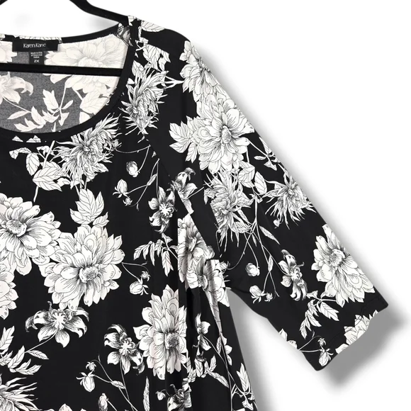 Karen Kane Size 2X Black White  Floral Top Wrinkle Free Tunic - Picture 6 of 16